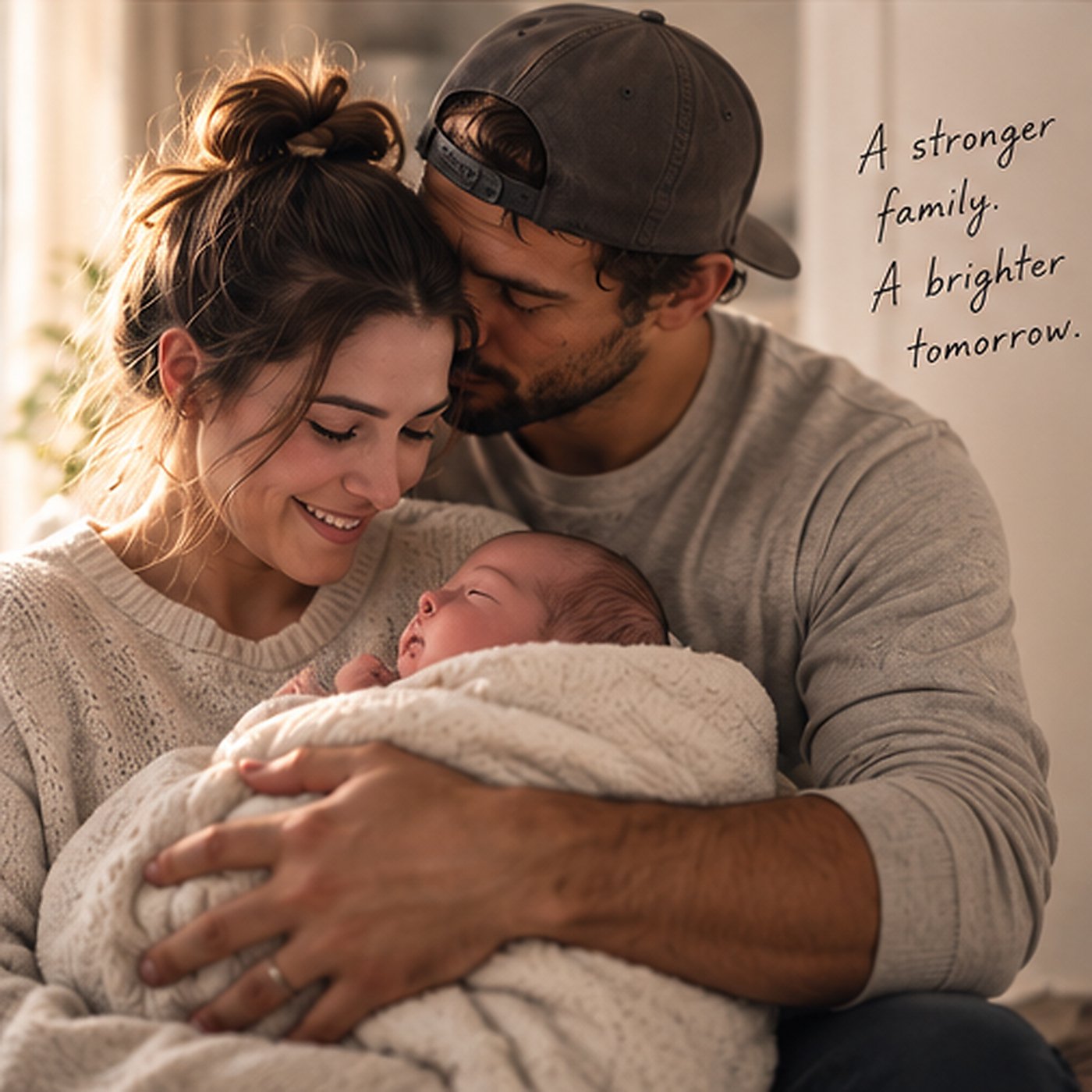 Father, mother, and newborn sharing a quiet family moment
